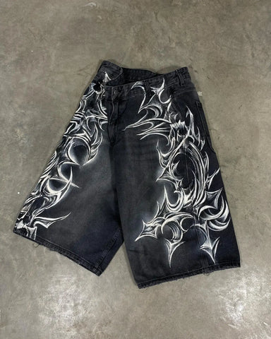 Goth Tribal Blade Denim Shorts