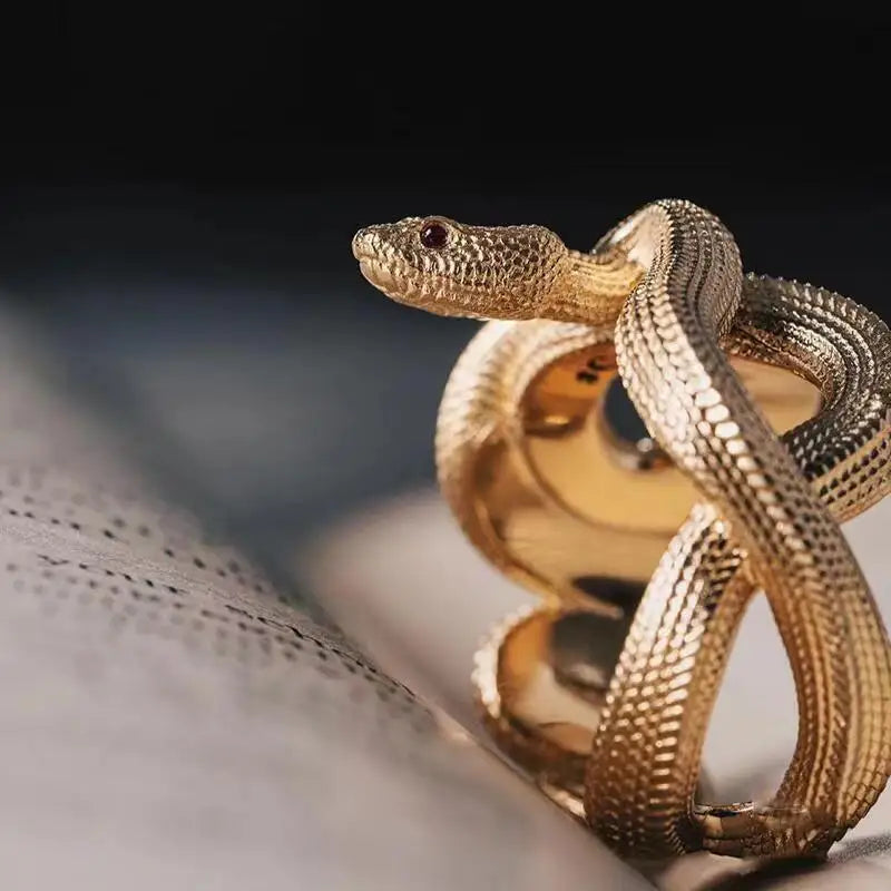 Goth Serpent Coil Ring — Oxidised Silver Snake Wrap