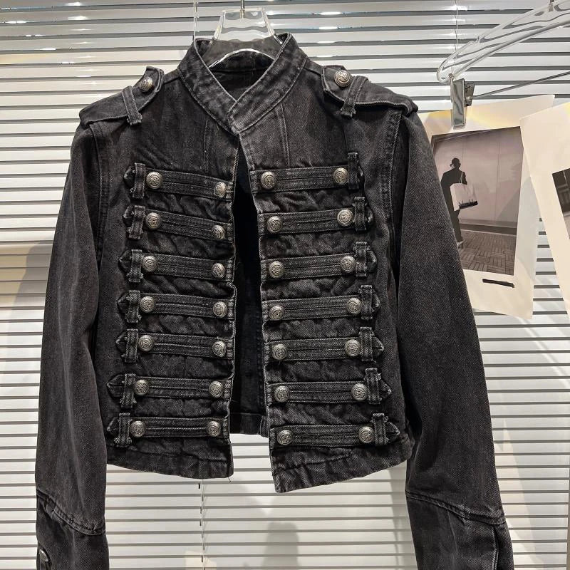 Goth Dark Regiment Military Denim Coat