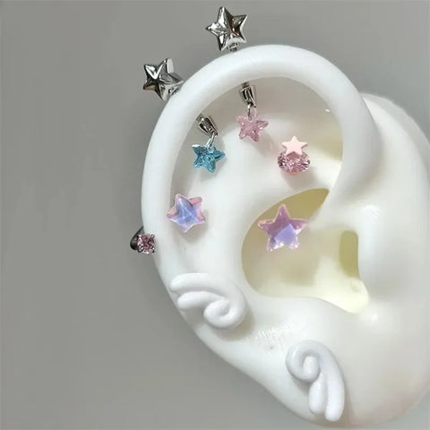 Mall Goth Fallen Angel Wing & Crystal Cross Earring Set