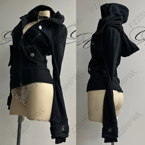 Nu Goth All-Over Cross Print Zip-Up Tshirt Hoodie