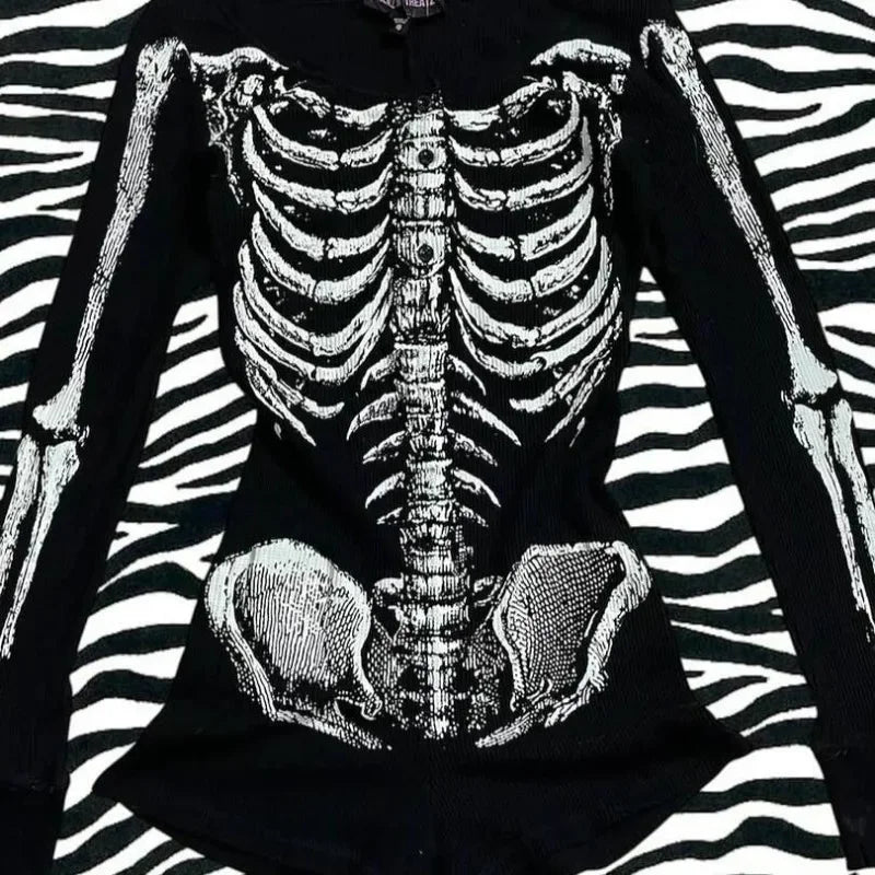 Goth Skeleton Anatomy Long Sleeve Bodysuit Suit