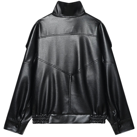 Goth Blackout Moto Coat — High-Collar Faux Leather