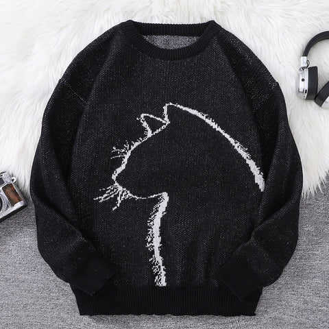 Nu Goth Howling Cat Jacquard Knit Sweater