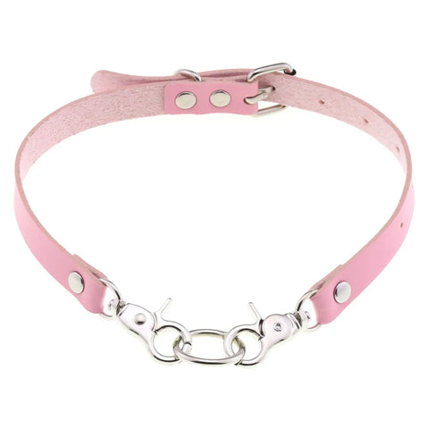 Pastel Goth Pink Leather O-Ring Choker Necklace Collection
