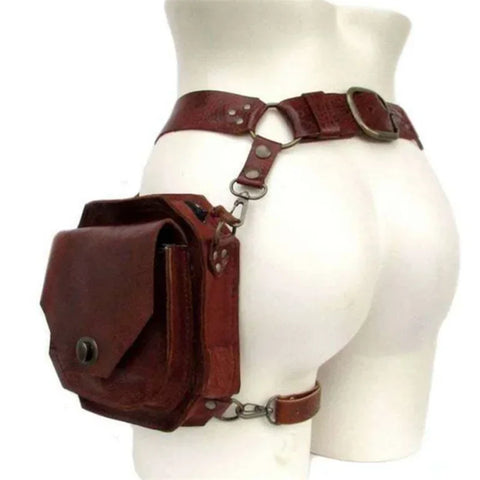 Goth Leather Harness Hip Bag with Thigh Strap