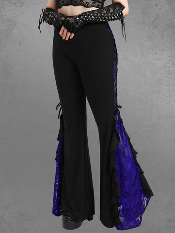 Victorian Goth Bloodrose Lace-Up Flare Trousers