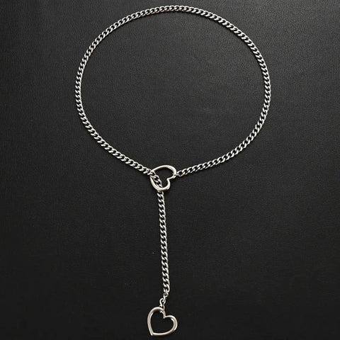 Goth Double Heart Lariat Chain Necklace