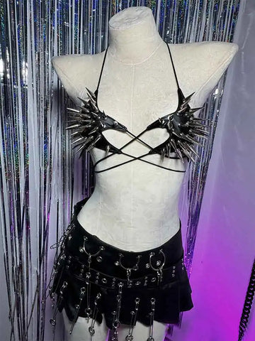 Cyber Goth Spiked Armour Halter Top