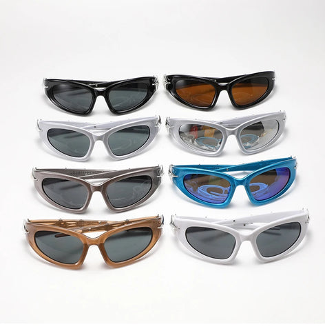 Cyber Goth Electric Blue Spike Wrap Sunglasses