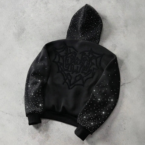 Goth Starfall Crystal Rhinestone Hoodie Sweater