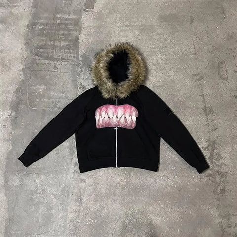 Goth DIE13 Bare Teeth Graphic Hoodie Tshirt