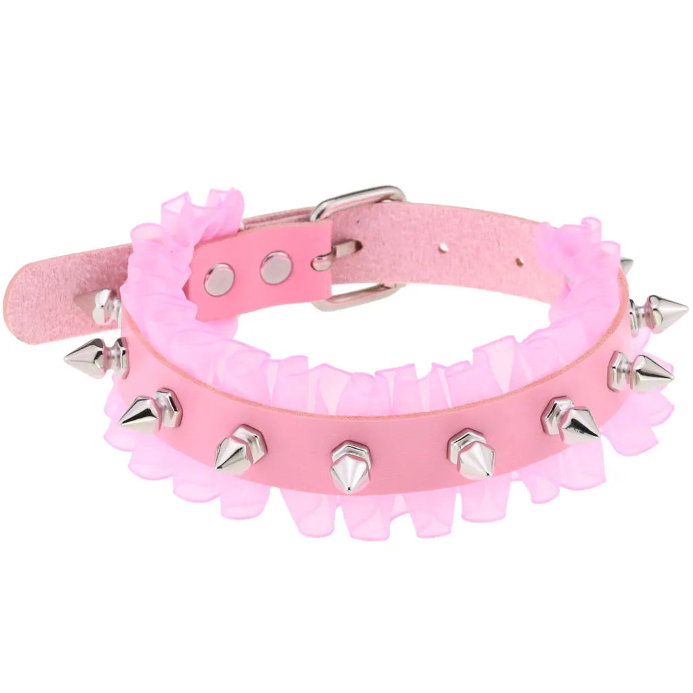 Pastel Goth Pink Leather O-Ring Choker Necklace Collection