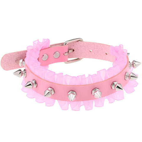 Pastel Goth Pink Leather O-Ring Choker Necklace Collection