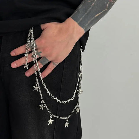 Mall Goth Triple Cross Chain Pants — Layered Silver Altar