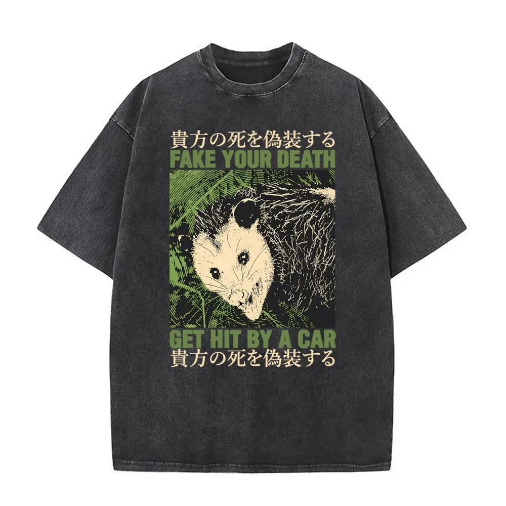 Alt T-shirt with black funny pigeon graphic