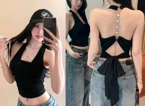 Goth O-Ring Hardware Cross-Back Top