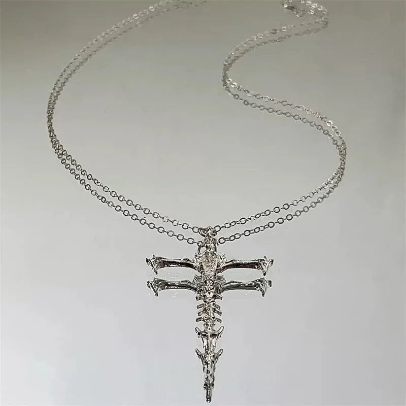 Goth Thorn Cross Necklace in Silver