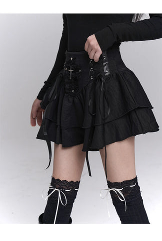 Goth Sacred Ruin Layered Mini Skirt