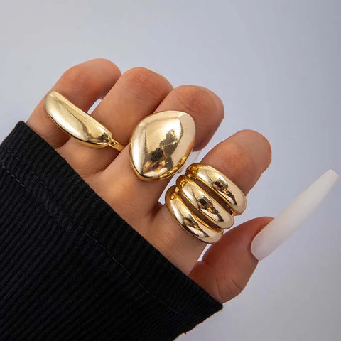 Nu Goth Liquid Mercury Wave Ring Set