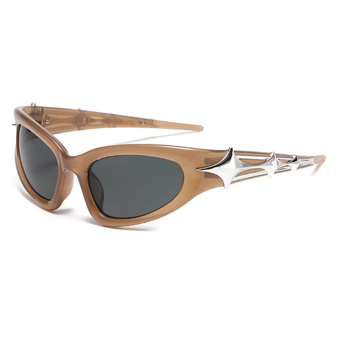 Cyber Goth Electric Blue Spike Wrap Sunglasses