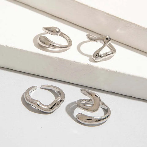 Nu Goth Liquid Mercury Wave Ring Set