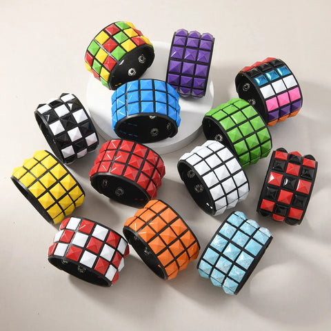Cyber Goth Pixel Pyramid Stud Cuff Bracelet