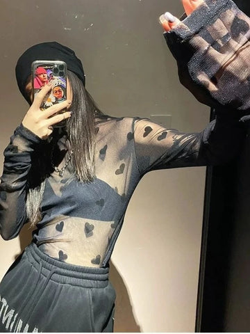 Goth Velvet Heart Mesh Tshirt