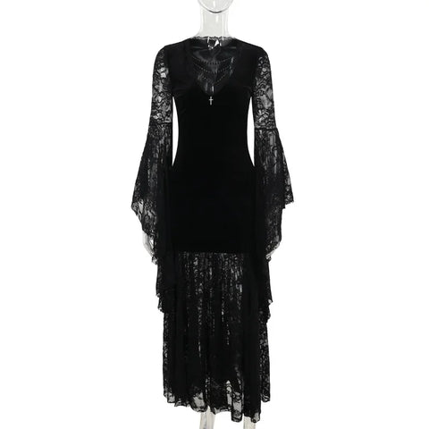 Victorian Goth Requiem Lace Sleeve Maxi Dress