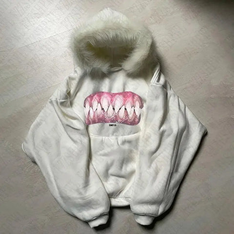 Goth DIE13 Bare Teeth Graphic Hoodie Tshirt