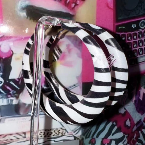Mall Goth Zebra Print Chunky Hoop Earring