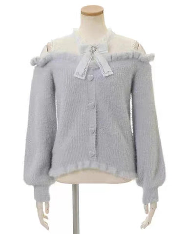 Pastel Goth Heartbreak Bloom Fuzzy Off-Shoulder Sweater