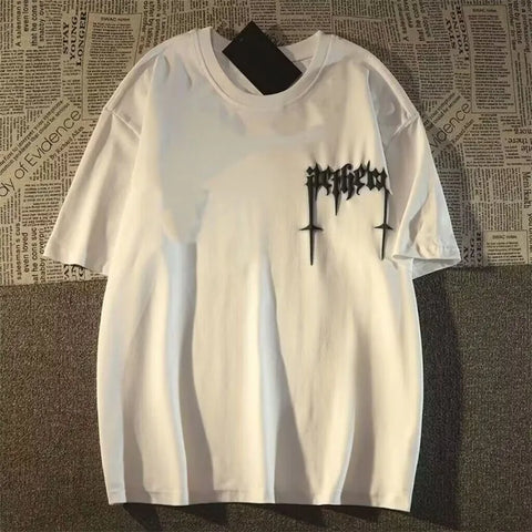 Goth Cursed Script Winged Oversized T-Shirt