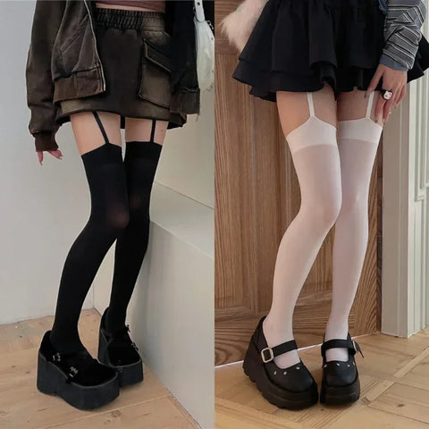 Goth Suspender Garter Illusion Thigh-High Sock
