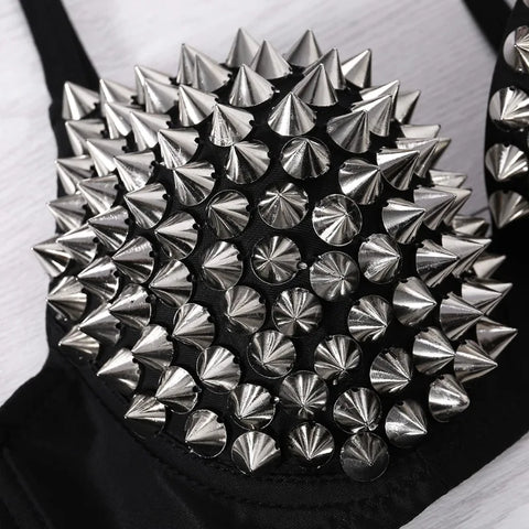 Goth Silver Spike Armour Bralette Top