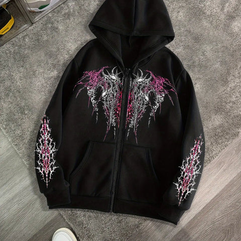 Goth Tshirt Demon Thorns Zip-Up Hoodie