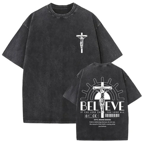 Gothic T-shirt with black washed vintage graphic