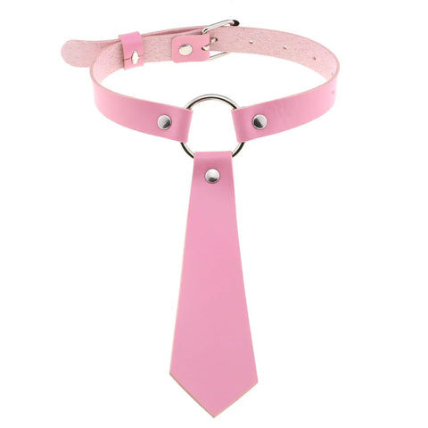 Pastel Goth Pink Leather O-Ring Choker Necklace Collection
