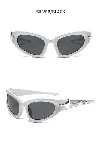 Cyber Goth Electric Blue Spike Wrap Sunglasses