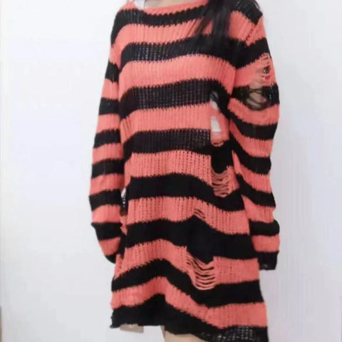 Goth Bloodline Stripe Hollow Knit Sweater