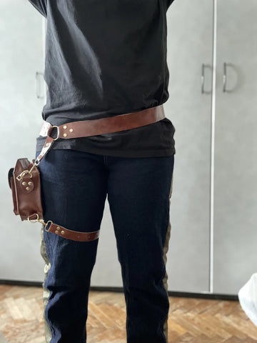 Goth Cognac Leather Hip & Thigh Utility Bag