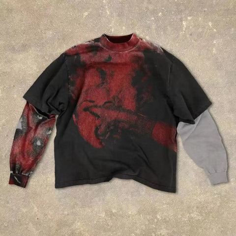 Goth Crimson Thorn Screaming Face Oversized Long Sleeve Shirt