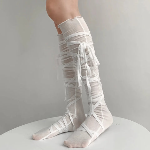 Nu Goth Bandage Ribbon Wrap Sock