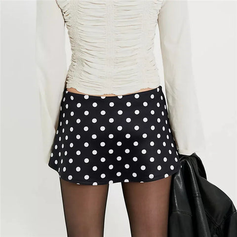 Goth Noir Polka Dot Low-Rise Mini Skirt