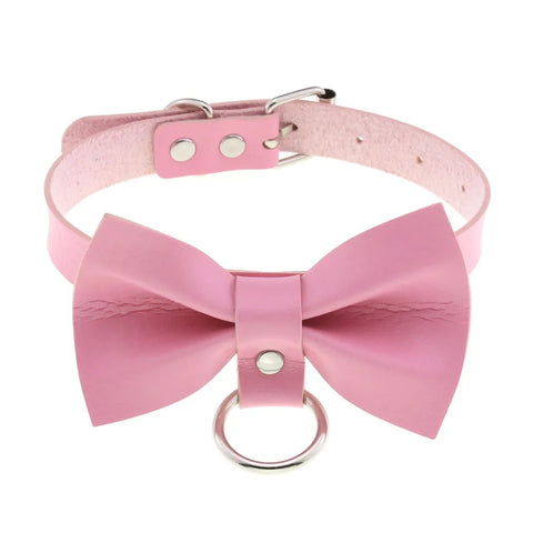 Pastel Goth Pink Leather O-Ring Choker Necklace Collection