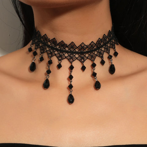 Victorian Goth Mourning Cascade Choker Necklace