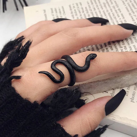 Goth Matte Black Serpent Wrap Ring