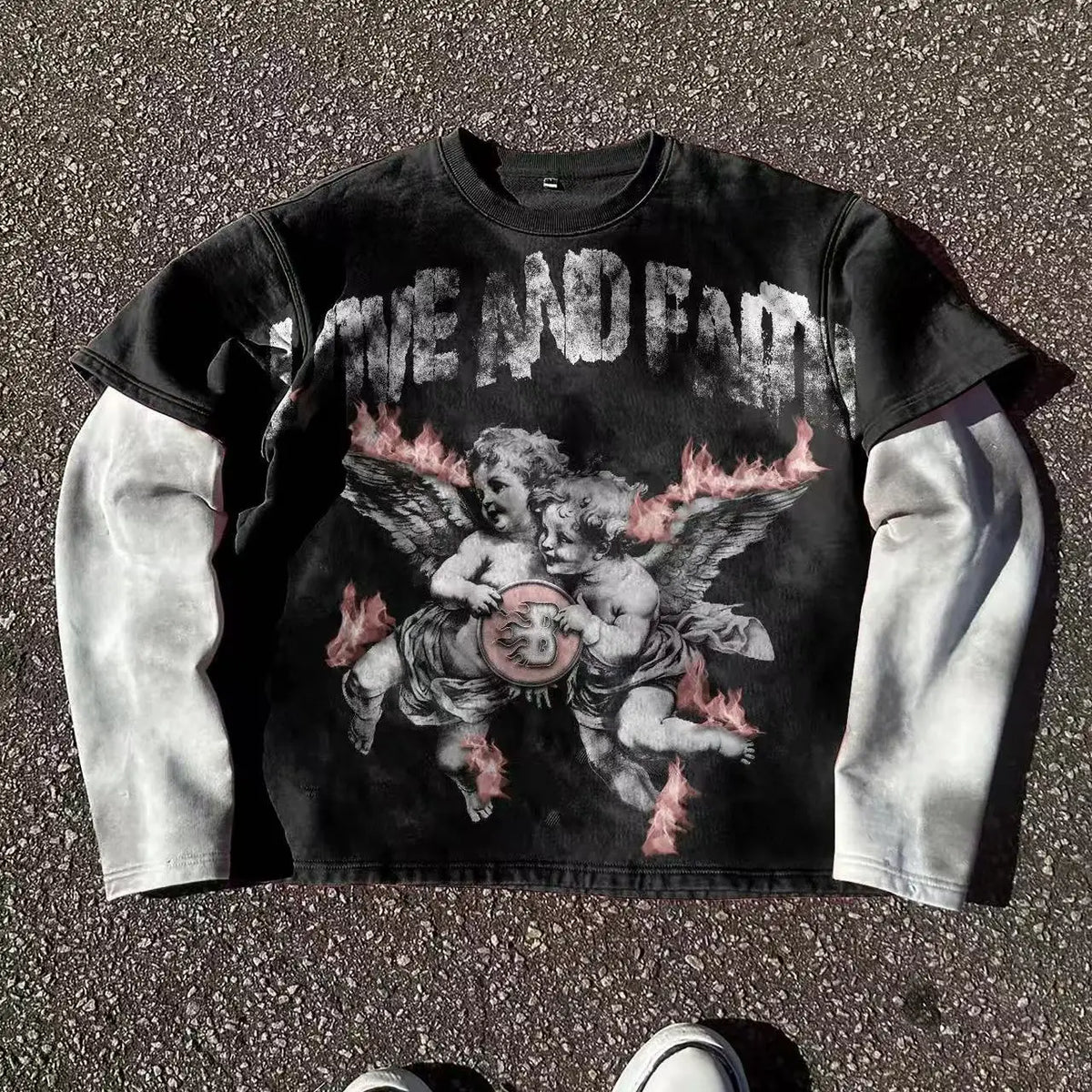 Goth Crimson Thorn Screaming Face Oversized Long Sleeve Shirt