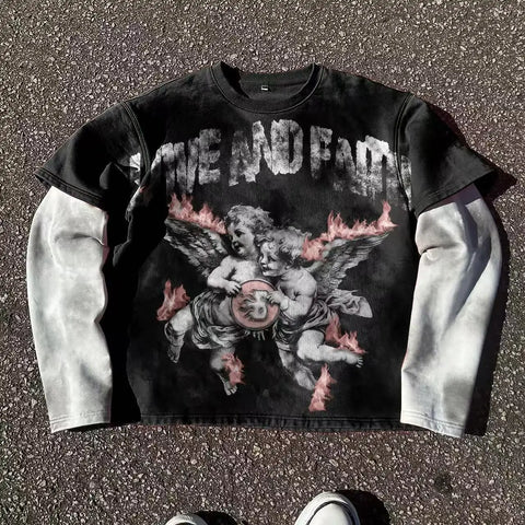 Goth Crimson Thorn Screaming Face Oversized Long Sleeve Shirt