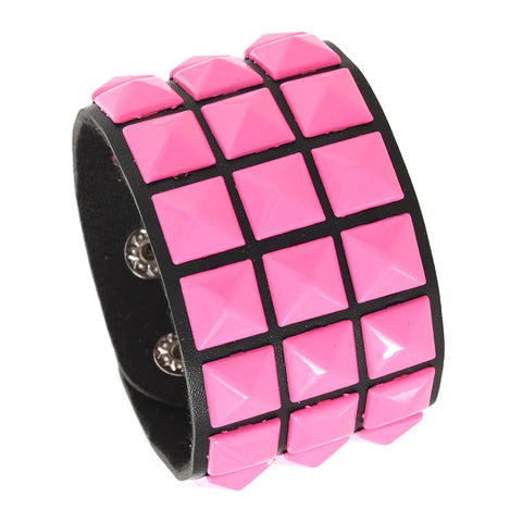 Cyber Goth Pixel Pyramid Stud Cuff Bracelet